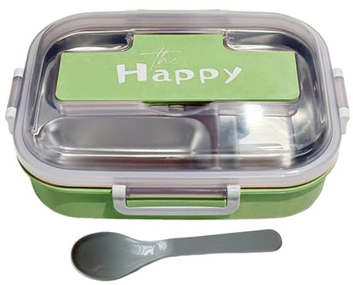 Boîte à Lunch en Acier Inoxydable pour Adultes - Boîtes Repas Inox avec Couvercles et Couverts | Boîte de Stockage Collation Micro-Ondable à 3 Compartiments pour Bureau Pique-Nique Camping École