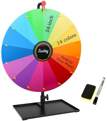 Acrebain Roue de récompense de table de 61 cm, 14 emplacements, très résistante et modifiable, roue de roulette avec support pour carnaval, foires, jeux de fortune