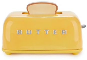 Balvi Mantequillera Toasty Color Amarillo Diseño Retro Pintado a Mano Cerámica