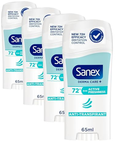 SANEX - Déodorant Stick Anti-transpirant Derma Care+ Active Freshness - Protection 72h contre la transpiration et les odeurs - Formule douce pour une peau nourrie et sans irritation - 65ml