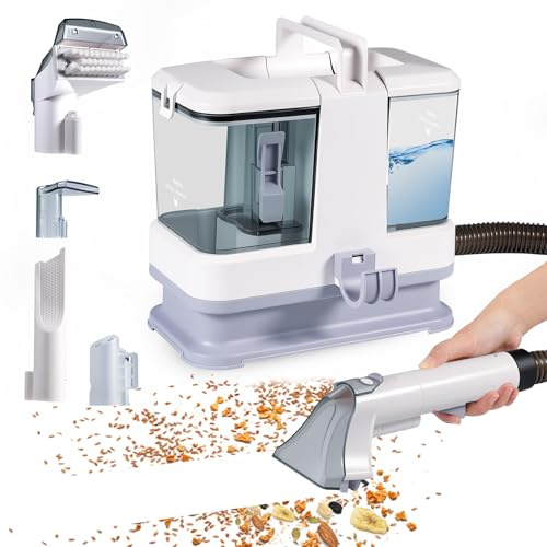 Shampouineuse, 600W Limpiador Sofá Tela, Aspirador Vapor, 9Kpa Potencia de succión, 4 Tipos Cabezales Cepillo, Limpiador para alfombras, Sofá, Muebles, Telas, Coche y Más (blanco)