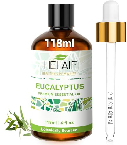 HELAIF Aceite Esencial de Eucalipto 118ml Aromaterapia Natural con Gotero Alivio de Congestión Nasal y Garganta Purificador de Aire Relajante Muscular