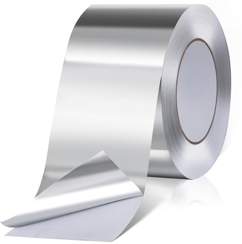 AiQInu Cinta de Aluminio 50mmX50m,Cinta Aluminio Adhesiva Impermeable y Resistente al Calor,Cinta Selladora Metálica para Conductos de Aire Altas y Bajas Temperaturas