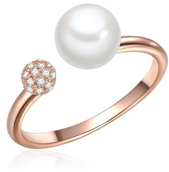 Valero Pearls Damen Ring 925/- Sterling Silber roségold | rosévergoldet 14 Karat, Perlenring, Zirkonia, weiß, Süßwasser-Zuchtperle, ca. 7,0 mm, weiß, rund