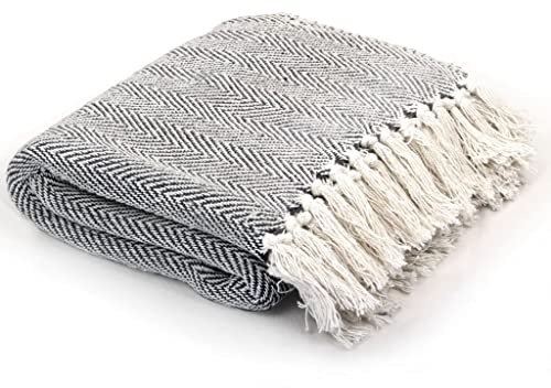 vidaXL Filt bomull fiskbensmönster 160x210 cm marinblå