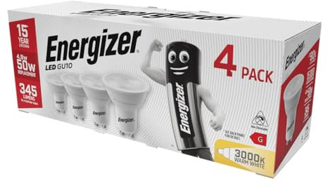 Energizer Lot de 4 ampoules LED de rechange GU10 4,9 W 50 W (blanc chaud non variable)