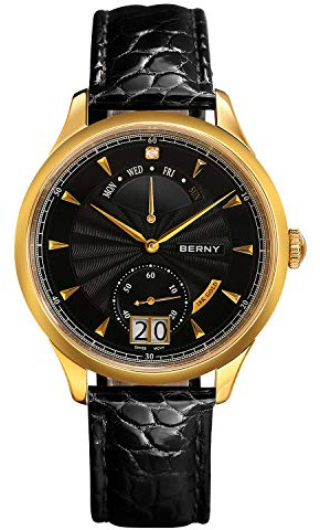 BERNY Top Luxus Herrenuhr 18K Gold Quarzuhr (Gold)