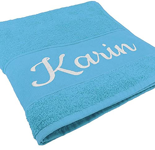Deitert Handtuch mit Namen oder Wunschtext Bestickt, personalisiertes Duschtuch, individuelles Badetuch, 100% Baumwolle, 100 x 50 cm hellblau