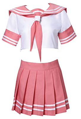 SBluuCosplay Japanische JK Uniform Cosplay Schuluniform Rosa Matrosen Kleid Kostüm mit Socken, Pink, Men Large