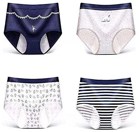 BDXZJ Auslaufsicher Mittlere Taille Pantie, Frau Menstruation Period Panties, Frau Postpartum Höschen Atmungsaktive Damen Menstruationswäsche für Inkontinenz, Postnatale Blutungen, 4Stück XL