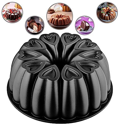 MIENCA Teglia per torta in alluminio a forma di cuore, regalo di Natale, antiaderente, stampo da forno da 25.3 cm, teglia, in alluminio fuso, titanio per rivestimento, 12 tazze (nero)