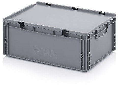 Auer Packaging Eurobehälter-Eurobox 60 x 40 x 23,5 cm mit Scharnierdeckel inkl. Zollstock | Transportkiste mit Deckel Lagerkiste Transportbox Cateringbox Lagerbox Stapelbox
