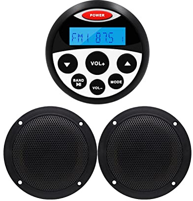 Guzare Marine Stereo - Radio AM/FM USB impermeable con Bluetooth MP3 con 2 altavoces negros (304-4001B)