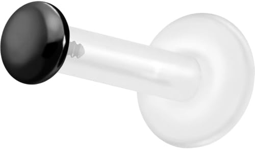 PIERCINGLINE PTFE Labret mit Gewinde TITAN AUFSATZ SCHRAUBDISC FLACH Piercing Lippe Nase Ohr Helix Tragus Medusa Schwarz 2,5 mm Disc 1,6 x 6 mm