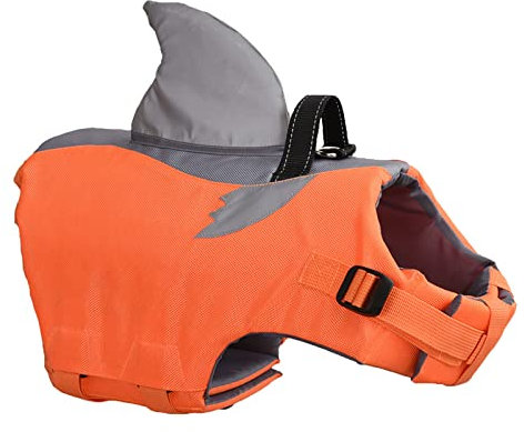 Hundeschwimmweste Hai, Ripstop, Sicherheitsweste, verstellbar, mit hohem Auftrieb und Griff für kleine, mittelgroße und große Hunde, Schwimmbad, Strand, Bootfahren, Orange, Größe M