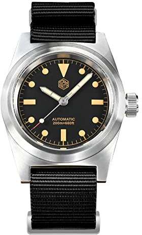 LOve Peace San Martin SN029GC Flieger Herrenuhr Vintage Military YN55 Automatik Nylonarmband Armbanduhren (Black)