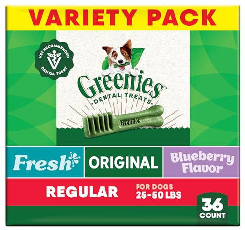 Greenies Veterinarian-Recommended Natural Dental Dog Treats, Dental Chews For Dogs, Regular Size, Variety Pack Flavor, (3) 12 oz. Packs, 36 Count