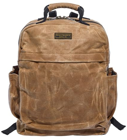 Readywares vaxad kanvas hållbar robust ryggsäck för män och kvinnor, laptopfodral, resor, skola, arbetsryggsäck eller skolväska, solbränd, ryggsäcksryggsäckar, SOLBRÄNNA