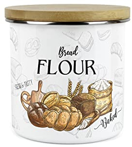 Purely Home Bread Flour Storage Canister - The Bakery Range - White Metal Enamel Kitchen Food Pantry Jar