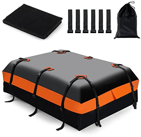 GYMAX Dachtasche faltbar, wasserdichte Dachgepäcktasche 600L, Dachbox mit Anti-Rutsch Matte & 6 Türhaken, Gepäckbox für Autos mit/ohne Gepäckträger, Gepäcktasche für Reisen & Transport