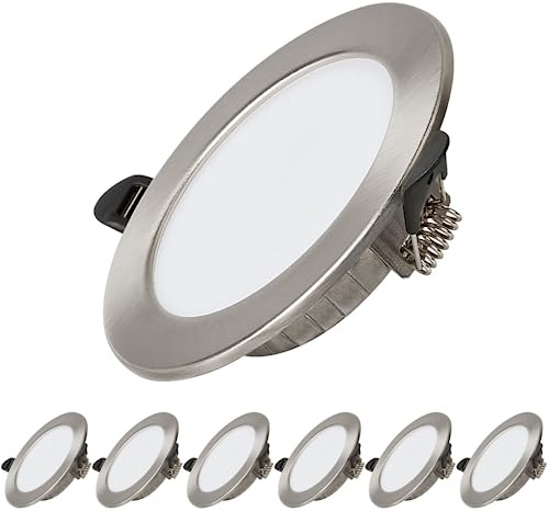 Dexnump Spot encastrable LED ultra plat 230V - Lot de 6 spots encastrables 7W Spots de plafond énergétique Spots encastrables IP44 pour salle de bain cuisine salon (Argent,4500K)