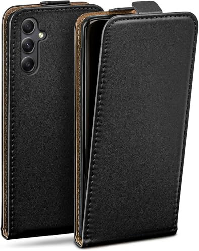 moex Flip Case für Samsung Galaxy A34 5G Hülle klappbar mit 360 Grad Schutz, Handyhülle mit Displayschutz, PU Leder Handytasche Lederhülle, Flip Case Cover Klapphülle, Schwarz