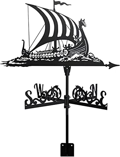 HAILIA Veleta de Acero Inoxidable Retro Barco de Vela Barco de Pesca Barco Pirata Forma Veleta, Granja Jardín Estaca Veleta, Indicador de dirección del Viento