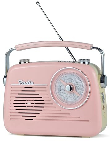 Portable Radio AM FM Shortwave Vintage Radio, Great Reception Receiver Bluetooth Speaker Plug in Wall, Support USB Drive/TF Card, Good Sound for Family or Friend for Home/Outdoors/Kitchen (Pink)
