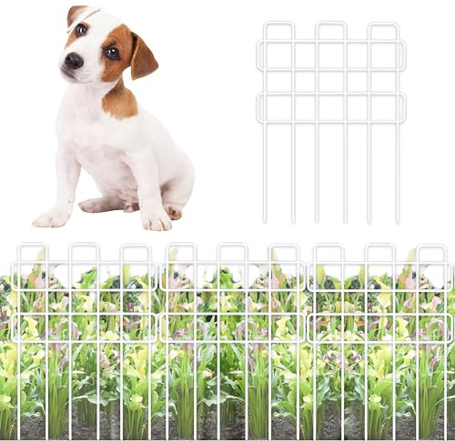 ShopLaLa Garden Fence Animal Barrier (10 Panels) 12in(L) x 16.5in(H) Small and Short Decorative Outdoor Dog Fence, Metal Fencing Plant Protectors from Pet Rabbit Landscape Yard, Wire Fences Border