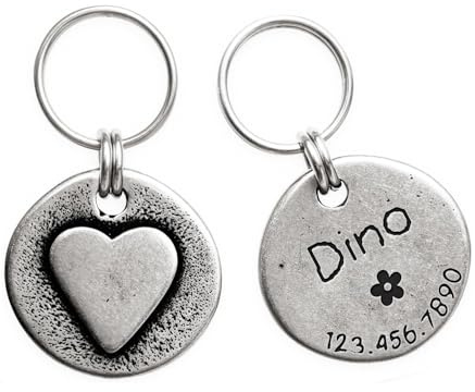 Artistic Hundemarke, handgefertigt, gehämmert, mit einzigartigem, handgefertigtem Design und robustem Edelstahl, personalisierte tiefe Gravur mit Ihrem eigenen Text (HEART)
