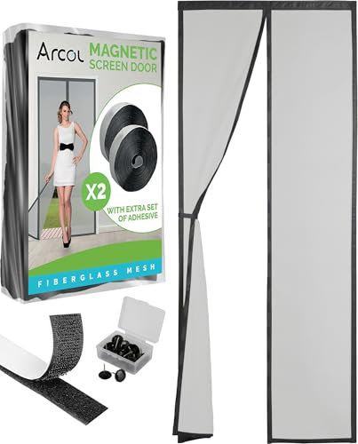ARCOL Fliegengitter Balkontür 70x210 cm cm aus Fiberglas – Schluss mit Mücken in 3 Min., Ultrafeines Insektennetz, Automatischer Verschluss mit Magneten & Gewichten, Extrabreites Klettband (Schwarz)