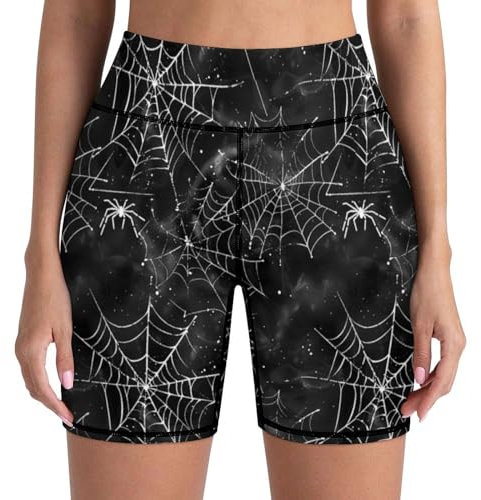 Muishi Damen-Fahrradhose mit hoher Taille, für Workout, Sport, athletisch, Laufen, Wandern, Biker, Yoga, Fitnessstudio, Hallowen Spinnennetze, XX-Large