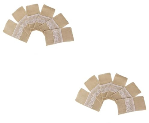 Alipis 12stücke Jute Bestecktaschen Mit Spitze Rustikale Aufbewahrung Für Gabeln Und Braune Und Weiße Farben Für Hochzeiten Und Feiern Dekorative Tischaccessoires