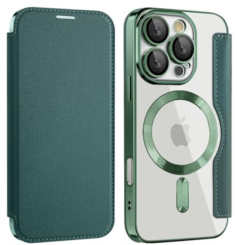 Unichthy Flip Case for iPhone 11 Pro Max Clear Cover Support MagSafe |RFID Blocking| Wallet Purse Shockproof Leather Individual Protection for Each Lens Phone Skin for iPhone 11 Pro Max Green