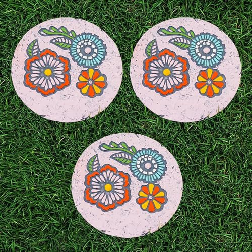 WQZStar Trittsteine, 3er-Pack, Blumen-Trittsteine für den Garten von Kinderzimmern, 10 x 10, dekorative Kunst-Trittsteine für die Gartengestaltung, mehrfarbige Steinskulpturen, Heimdekoration