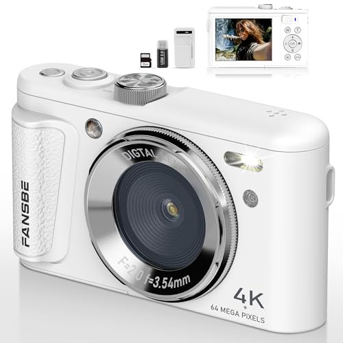 Fansbe Smart Fotocamera digitale 4K, video fotografico 4K, videocamera digitale Vlogging, piccola fotocamera digitale compatta 4K 64MP Zoom 18X 8 modalità 20 filtri anti-shake LCD 32 GB lettore di