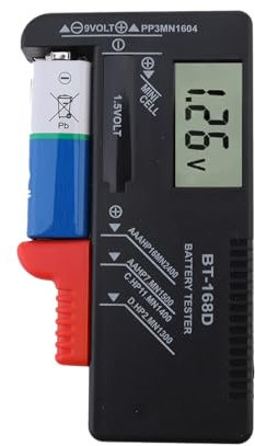 Smgda LCD Digital Battery Tester, Universal Battery Checker, Volt Checker Multi Size for AA AAA C D 9V 1.5V Button Cell Batteries, No Batteries Required