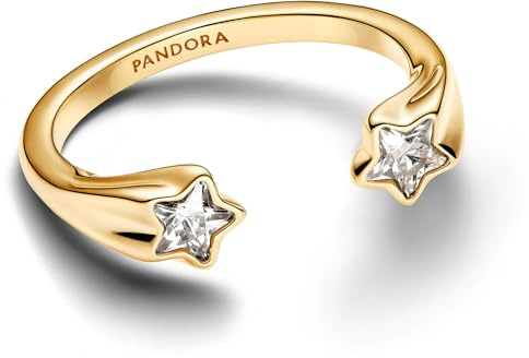 PANDORA Moments Sternschnuppen Offener Ring aus Sterling Silber mit vergoldeter Metalllegierung und Zirkonia, Größe: 54, 163582C01-54