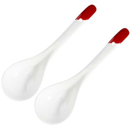 CAFIEDR Suppenlöffel, 2-teilig, weißer Suppenkelle aus Keramik, große Schöpfkelle aus China, robuste Tiefe Porzellanlöffel, Besteck, asiatische Suppenlöffel, Eisportionierer