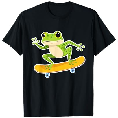 Lustiger niedlicher Frosch, der auf einem Skateboard fährt, Skater, Junge und Mädchen T-Shirt