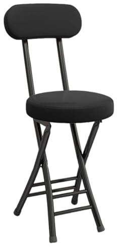 Generico Sgabello Pieghevole con Schienale, Sgabello Rotondo Pieghevole in Imbottito con capacità di 150 kg, per Colazione, Scrivania, Soggiorno(Zwart)