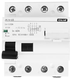 CILIA Interrupteur Différentiel pur Type AC 30mA 4P - Sauvegarde de Vie Industrielle 400V, 4 Modules DIN, RCCB, Protection des Installations Triphasées (CEI EN 61008-1) In=40A (JVL16-63-4P-40A)