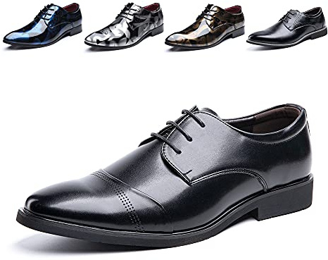 Hitmars Derby Shoes for Men Business Oxford Shoes Brogue Patent Leather Mens Dress Shoes Lace-Ups Formal Slip-On 2 Black UK 10
