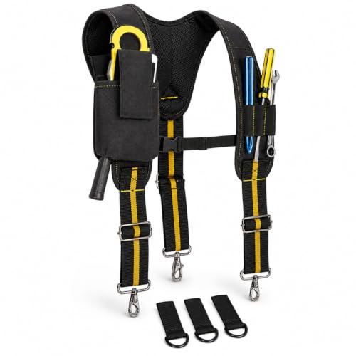 Uadme Bretelle per Cintura per Attrezzi, 36–50 pollici Regolabili Bretelle a Forma Y con Supporto Lombare, Cintura Portautensili con Multi-Tasche per Elettricisti e Falegnami