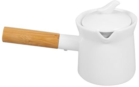 GALPADA Pentolino Mini in Ceramica Con Beccuccio Versatore e Manico in Legno Casseruola Per Latte Sciogliere Burro e Salse Facile Da Pulire e Conservare Adatto Cucina Di Casa e Bar