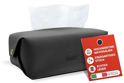 GIMARO™ dekorative Echtleder Taschentücher Box, handgefertigt Tissue Box, Made in Italy, perfekte Taschentuchbox für Badezimmer, Küche, Büro, Praxis und Wohnzimmer (Schwarz)