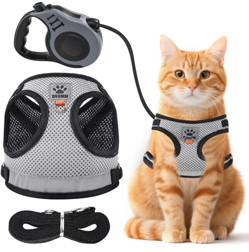 Mexgcom Katzengeschirr mit Leine Ausbruchsicher, Softgeschirr für Katze Brustgeschirr, Katze Hunde mit 5 m/16,4 Fuß Katzenleine Verstellbar Katzenweste (M)