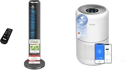 Levoit Turmventilator & Luftreiniger Set – Leise Kühlung & 99,97 % HEPA-Filterung – 22 dB Schlafmodus, Auto-Modus, Fernbedienung, 12 h Timer, ideal für Allergiker & Schlafzimmer