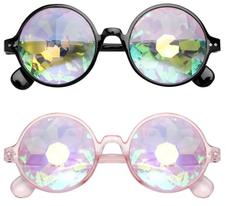 VOSSOT 2 Paires de Lunettes Kaleidoscope, Lunette Drole Lunette Festival Lunettes KaléIdoscopiques Rave Soleil Amusantes Fête pour Adultes, pour Festivals de Musique, Raves, FêTes Costumées