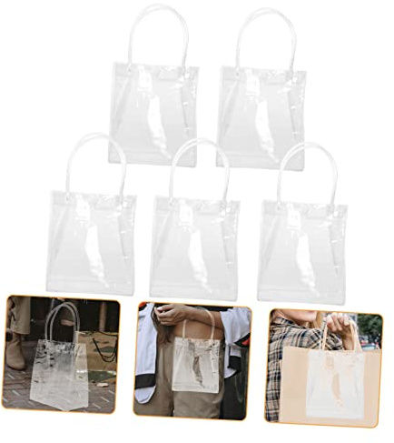 Yardenfun 5 Stück Teiliges Transparente Geschenktüten mit Praktischem Druckknopf Wasserdichte Handtaschen für Weinflaschen Süßigkeiten Partys Einkäufe und Geschenkverpackung